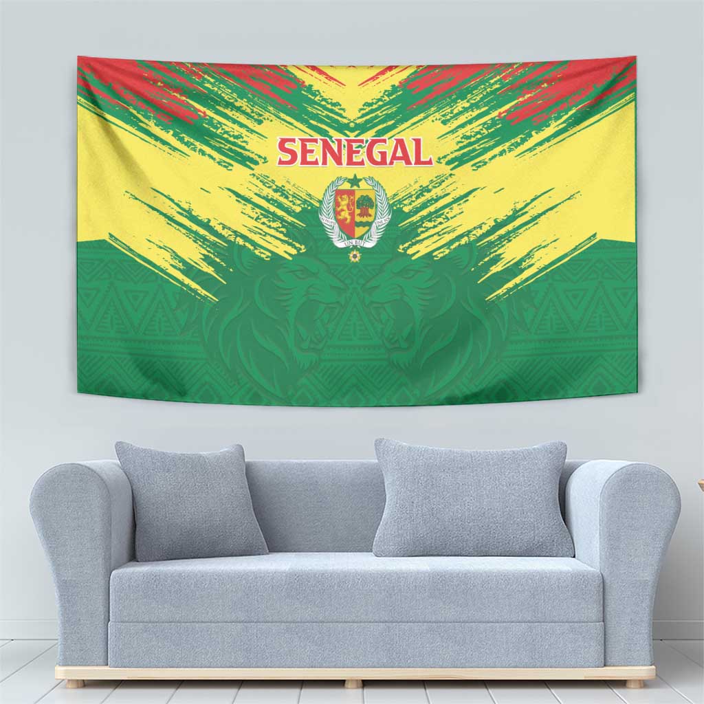 Senegal Rugby Tapestry Lion With Coat Of Arms - African Pattern