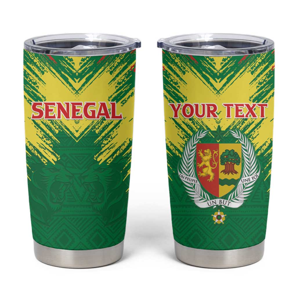 Senegal Rugby Custom Tumbler Cup Lion With Coat Of Arms - African Pattern
