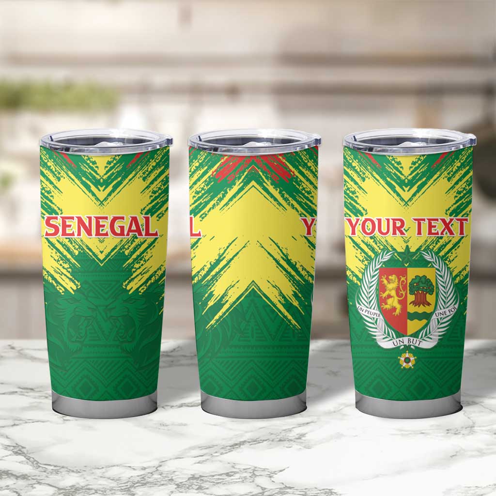 Senegal Rugby Custom Tumbler Cup Lion With Coat Of Arms - African Pattern