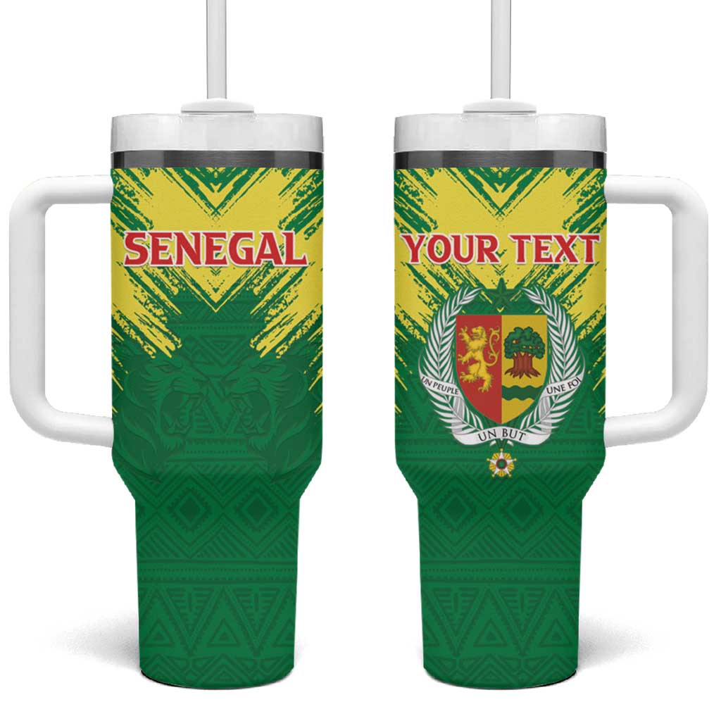 Senegal Rugby Custom Tumbler With Handle Lion With Coat Of Arms - African Pattern
