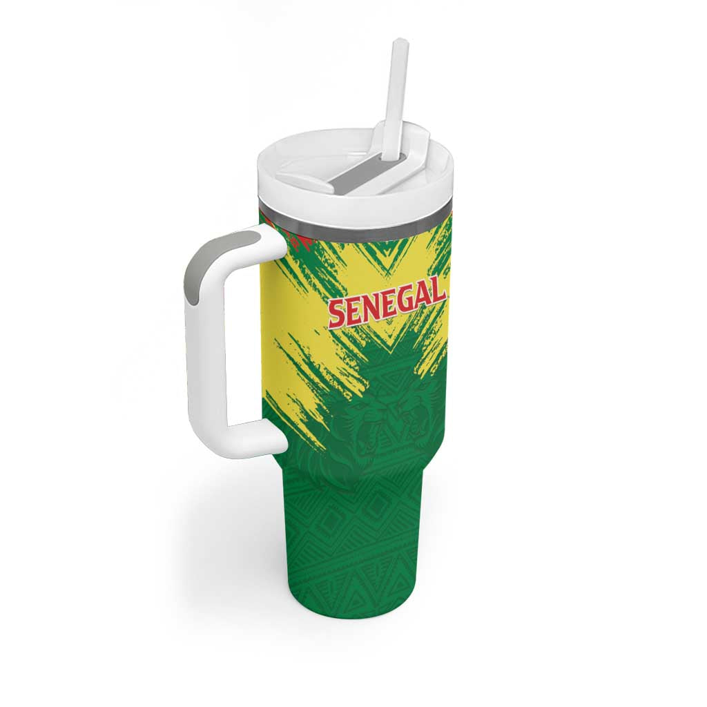 Senegal Rugby Custom Tumbler With Handle Lion With Coat Of Arms - African Pattern