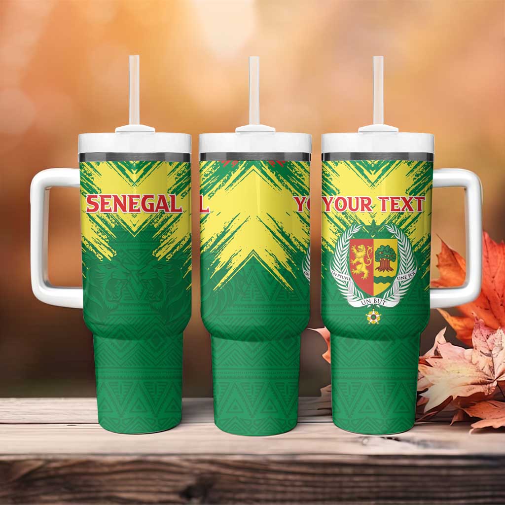 Senegal Rugby Custom Tumbler With Handle Lion With Coat Of Arms - African Pattern