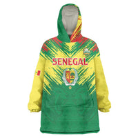 Senegal Rugby Custom Wearable Blanket Hoodie Lion With Coat Of Arms - African Pattern