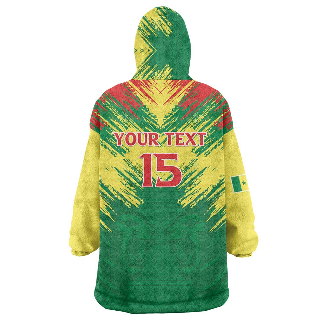 Senegal Rugby Custom Wearable Blanket Hoodie Lion With Coat Of Arms - African Pattern