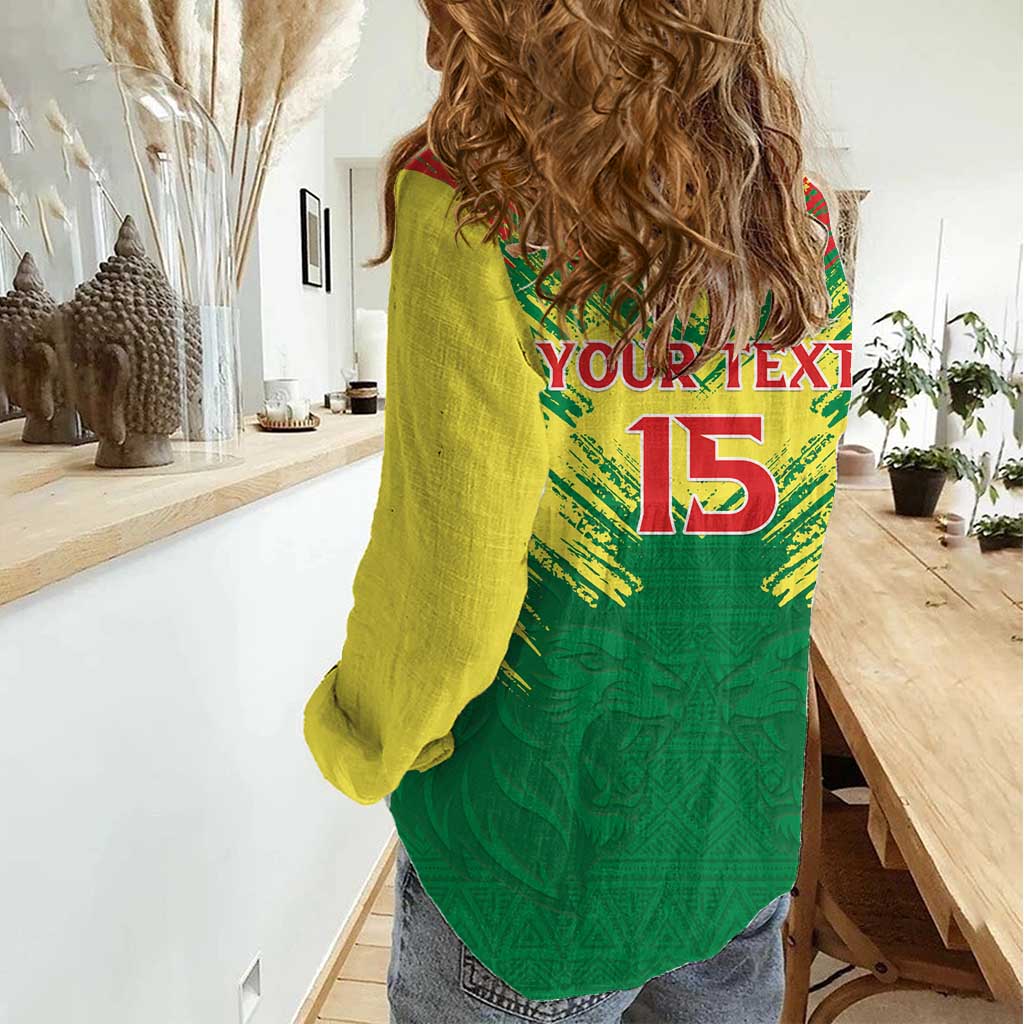Senegal Rugby Custom Women Casual Shirt Lion With Coat Of Arms - African Pattern