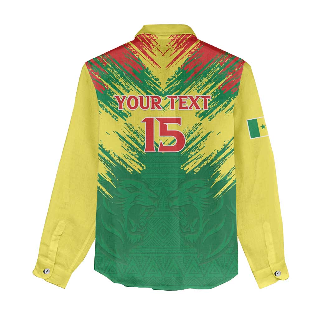 Senegal Rugby Custom Women Casual Shirt Lion With Coat Of Arms - African Pattern