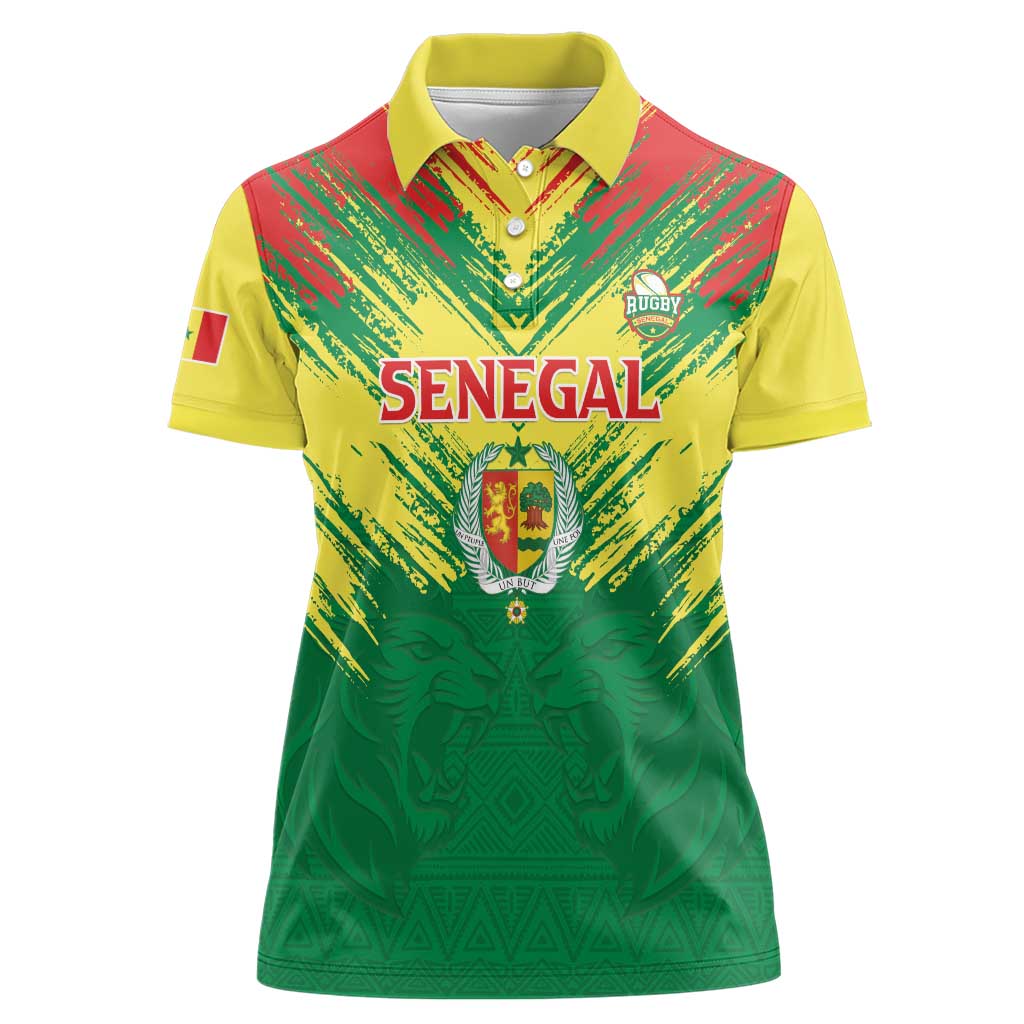 Senegal Rugby Custom Women Polo Shirt Lion With Coat Of Arms - African Pattern