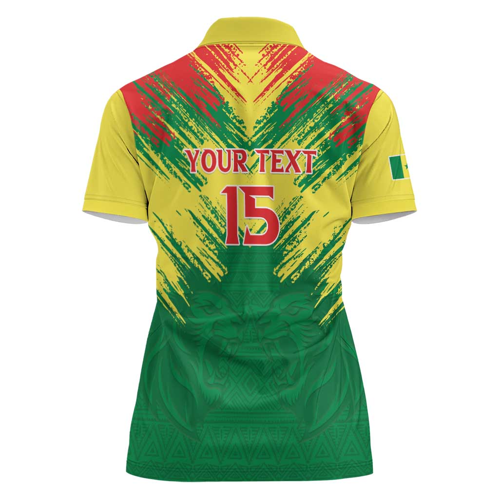 Senegal Rugby Custom Women Polo Shirt Lion With Coat Of Arms - African Pattern
