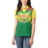 Senegal Rugby Custom Women Polo Shirt Lion With Coat Of Arms - African Pattern