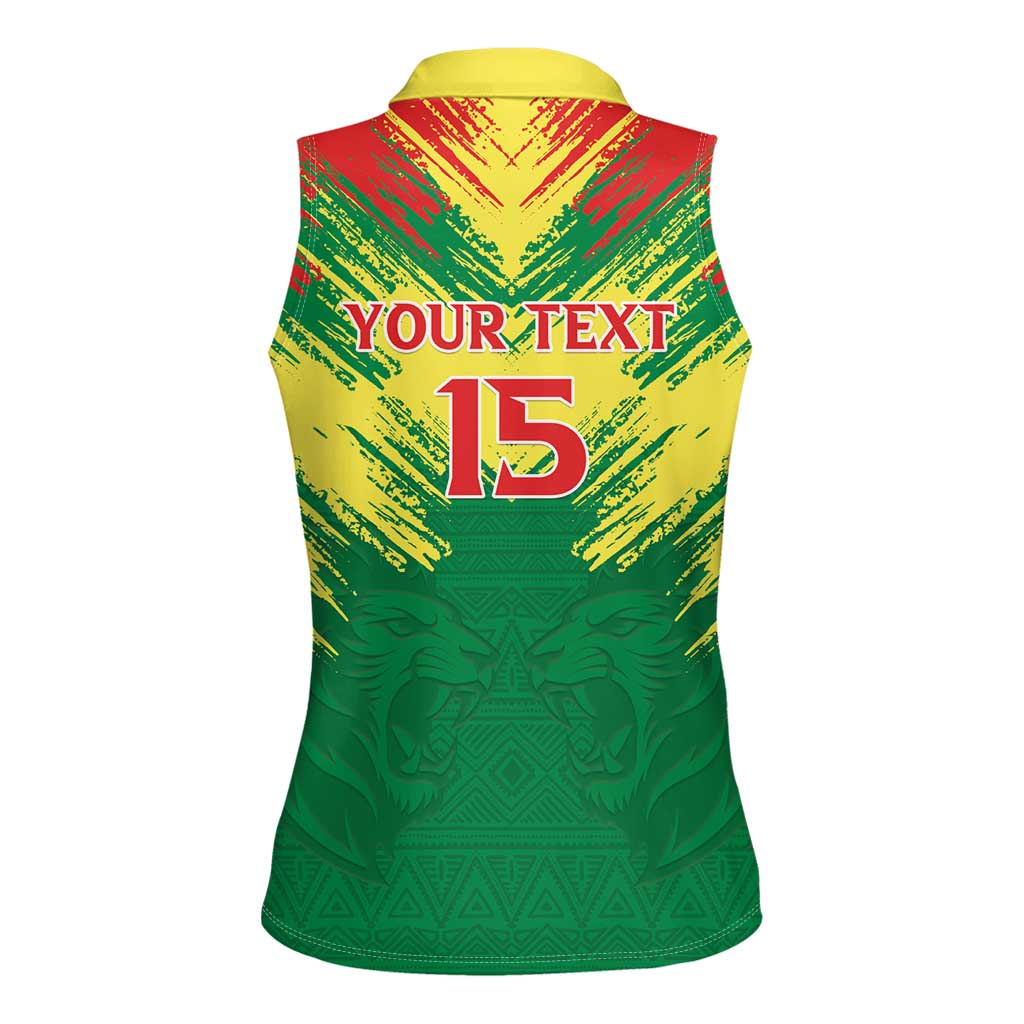 Senegal Rugby Custom Women Sleeveless Polo Shirt Lion With Coat Of Arms - African Pattern