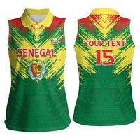 Senegal Rugby Custom Women Sleeveless Polo Shirt Lion With Coat Of Arms - African Pattern