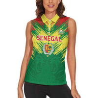 Senegal Rugby Custom Women Sleeveless Polo Shirt Lion With Coat Of Arms - African Pattern