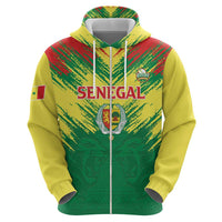 Senegal Rugby Custom Zip Hoodie Lion With Coat Of Arms - African Pattern