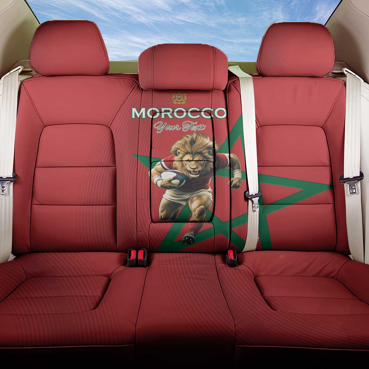 Morocco Rugby Custom Back Car Seat Cover Lion Mascot Green Star