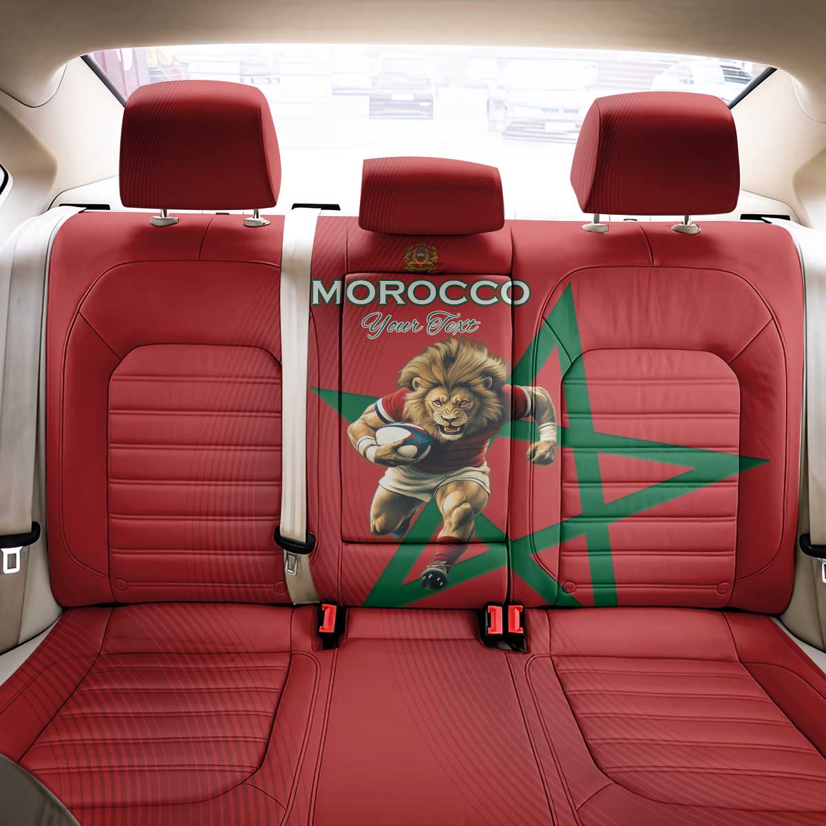 Morocco Rugby Custom Back Car Seat Cover Lion Mascot Green Star