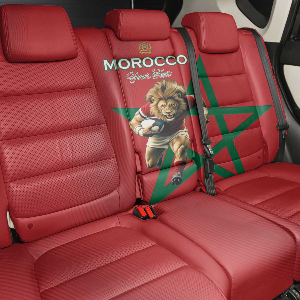 Morocco Rugby Custom Back Car Seat Cover Lion Mascot Green Star