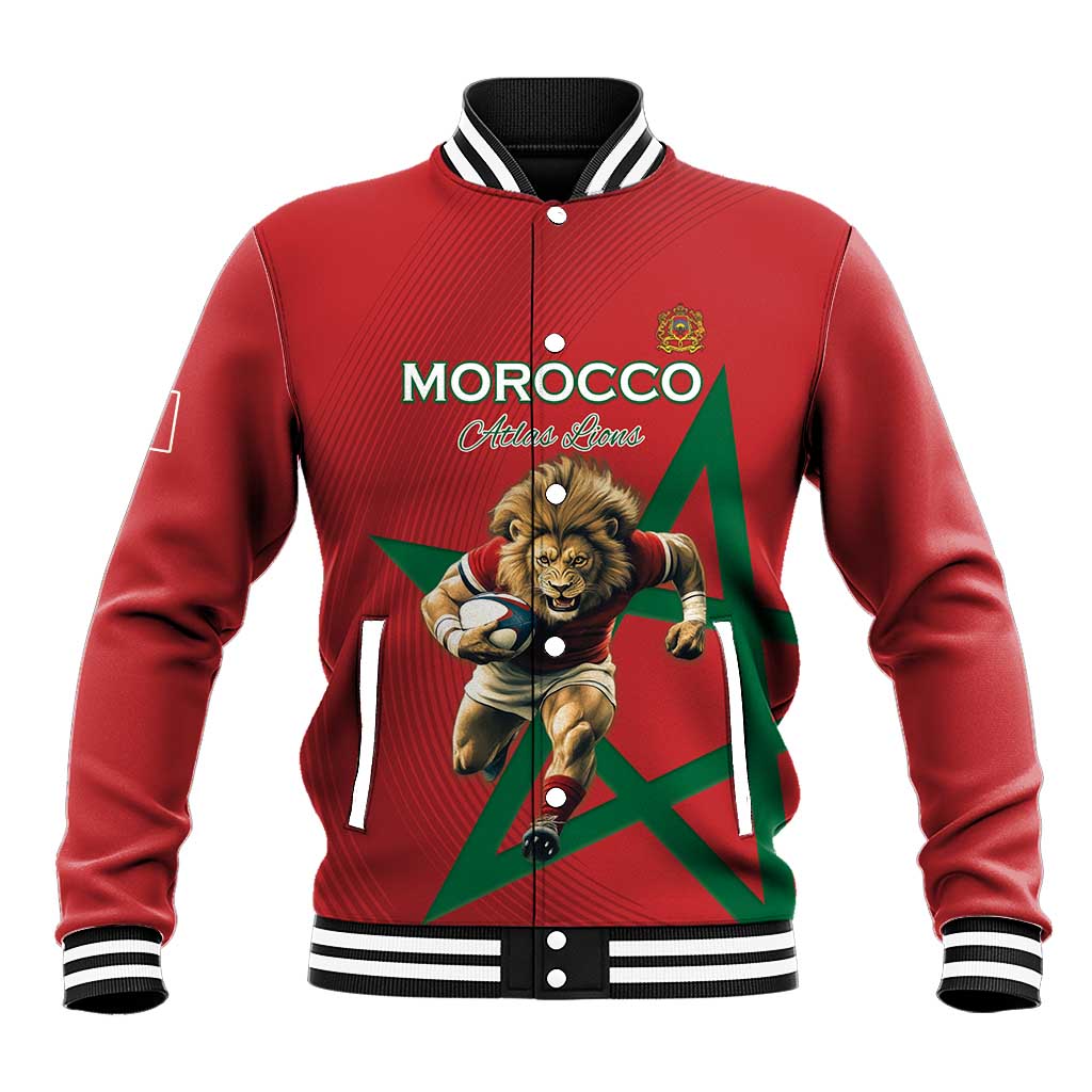 Morocco Rugby Custom Baseball Jacket Lion Mascot Green Star