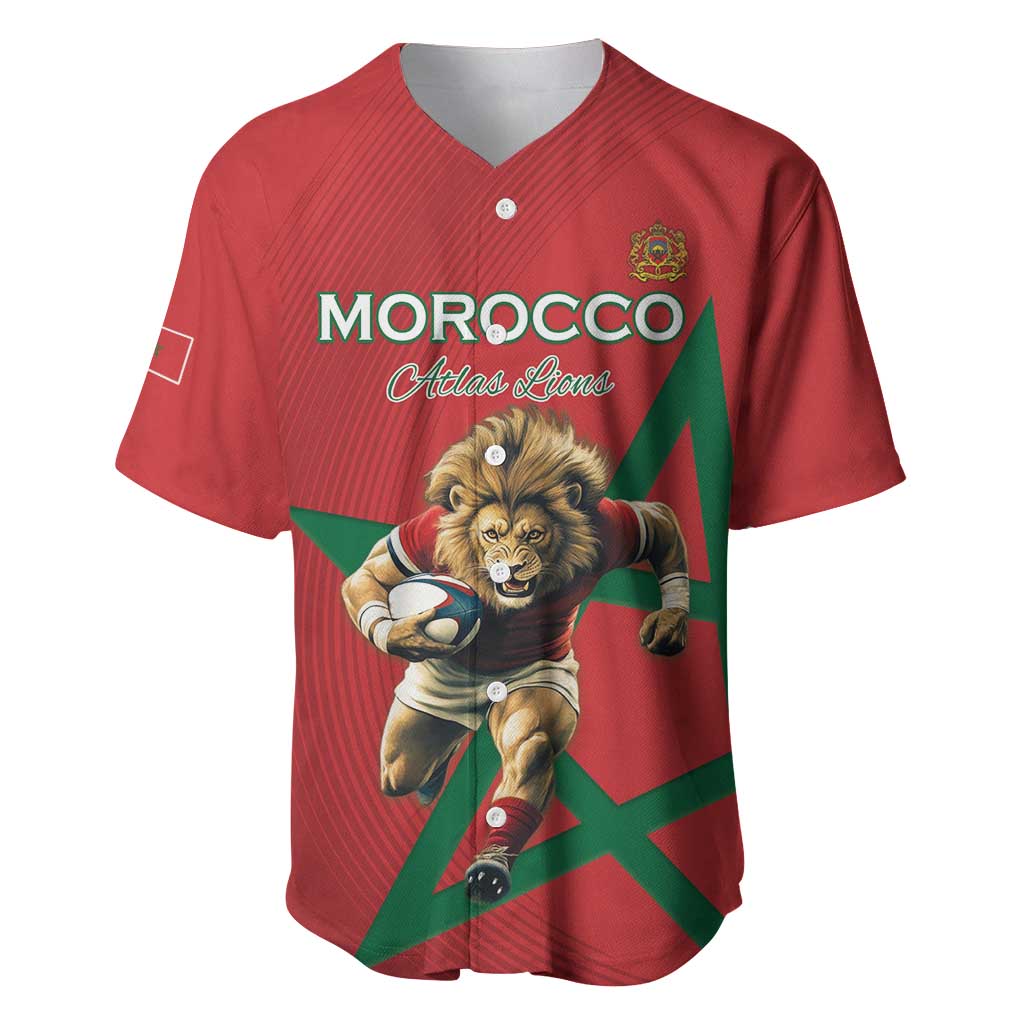 Morocco Rugby Custom Baseball Jersey Lion Mascot Green Star