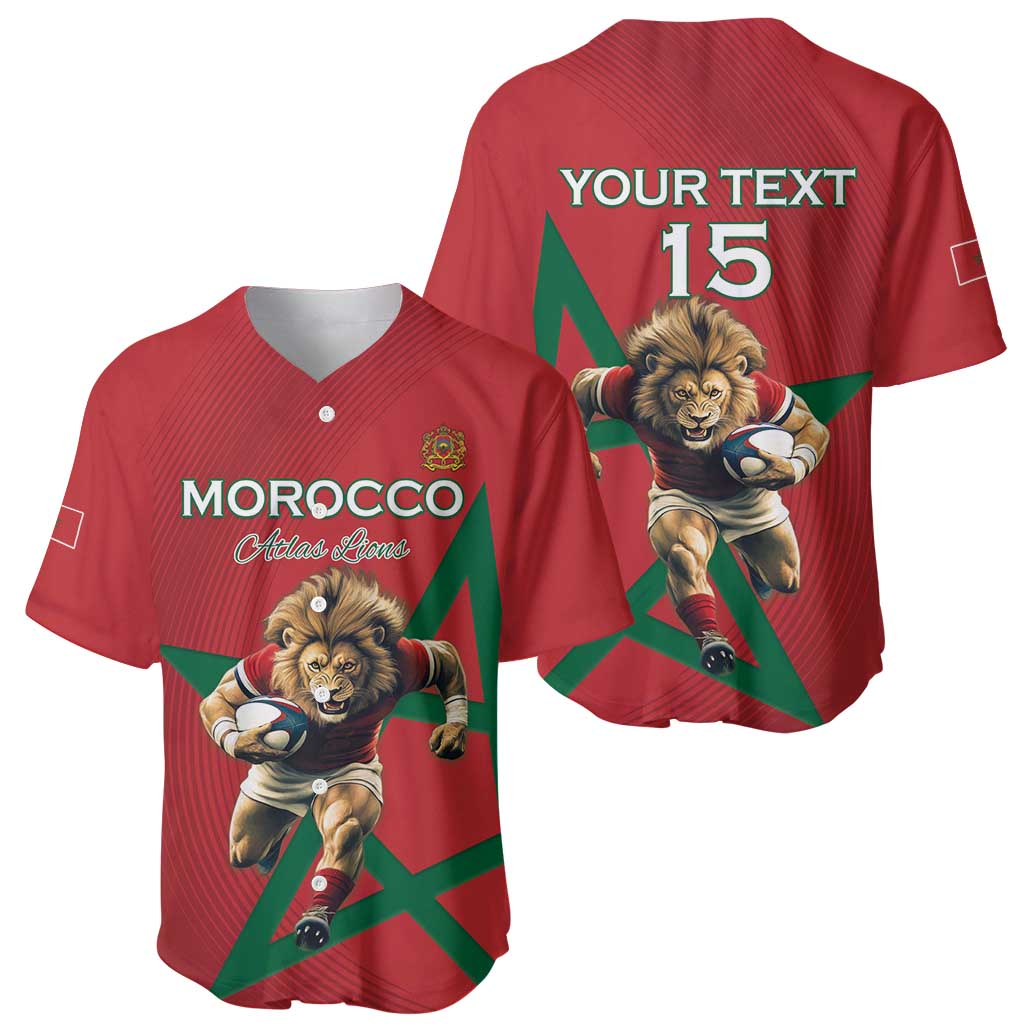 Morocco Rugby Custom Baseball Jersey Lion Mascot Green Star