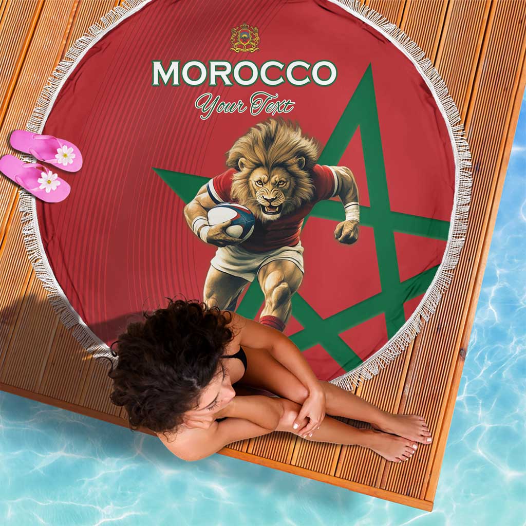 Morocco Rugby Custom Beach Blanket Lion Mascot Green Star