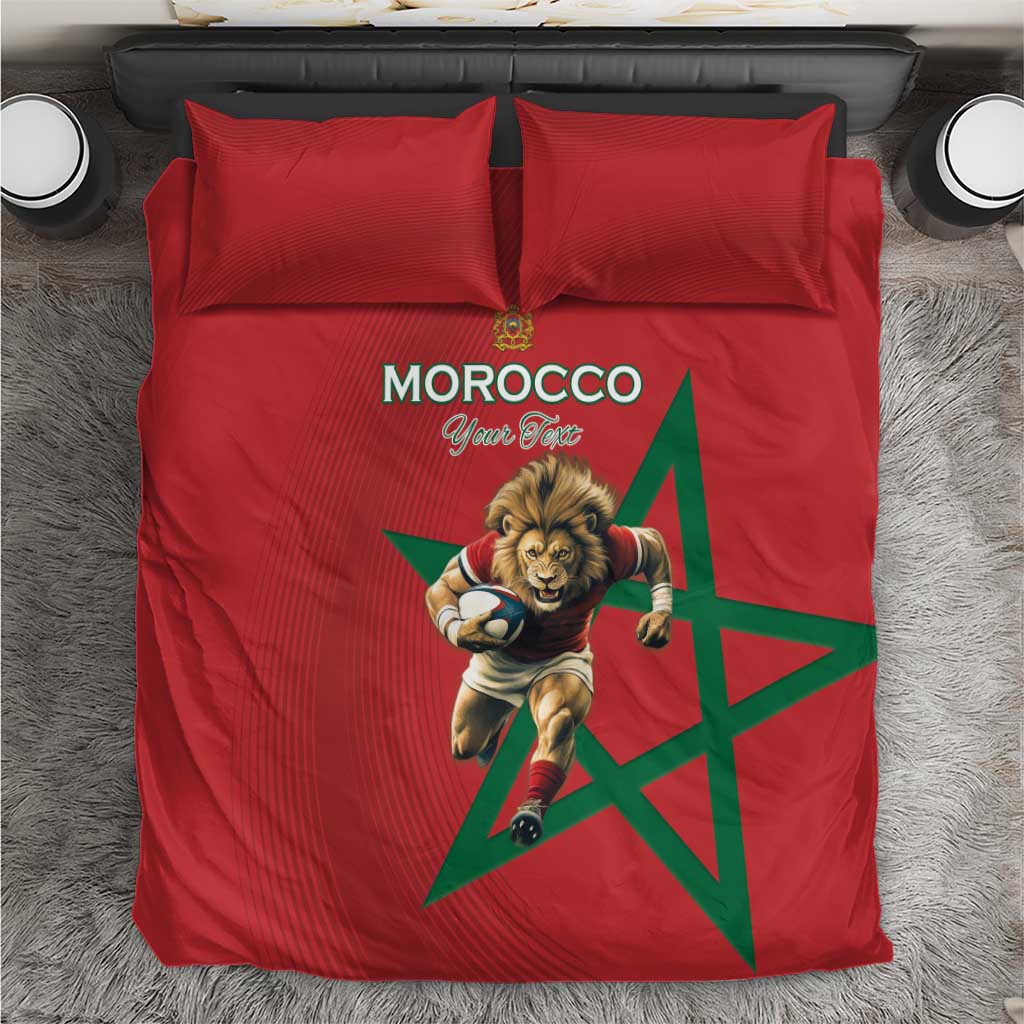 Morocco Rugby Custom Bedding Set Lion Mascot Green Star