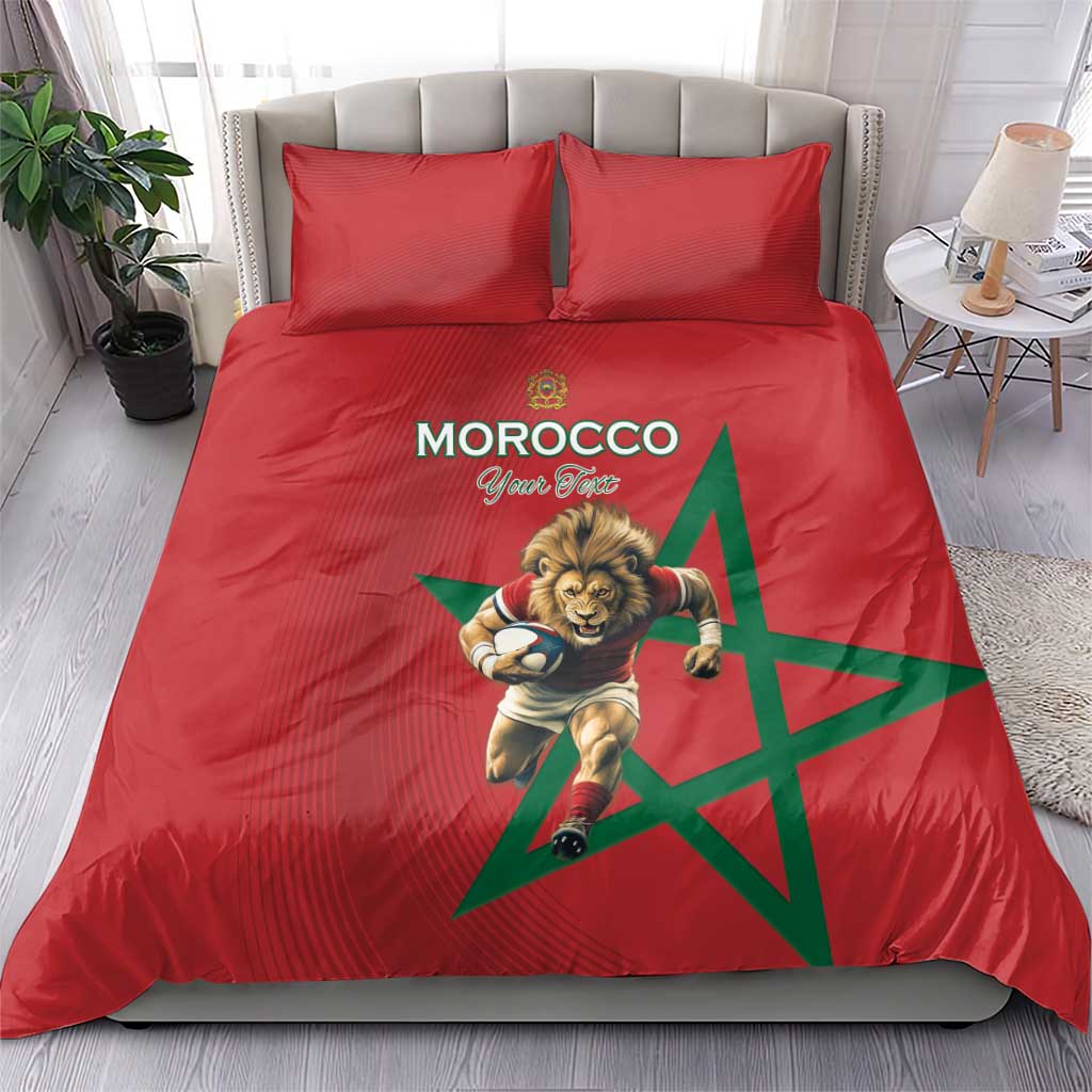 Morocco Rugby Custom Bedding Set Lion Mascot Green Star