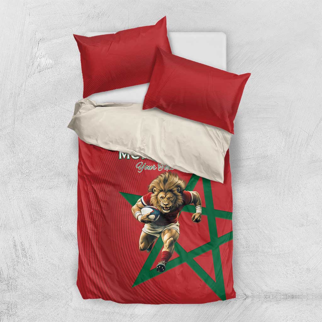 Morocco Rugby Custom Bedding Set Lion Mascot Green Star