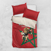 Morocco Rugby Custom Bedding Set Lion Mascot Green Star