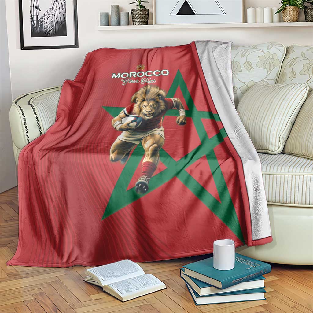 Morocco Rugby Custom Blanket Lion Mascot Green Star