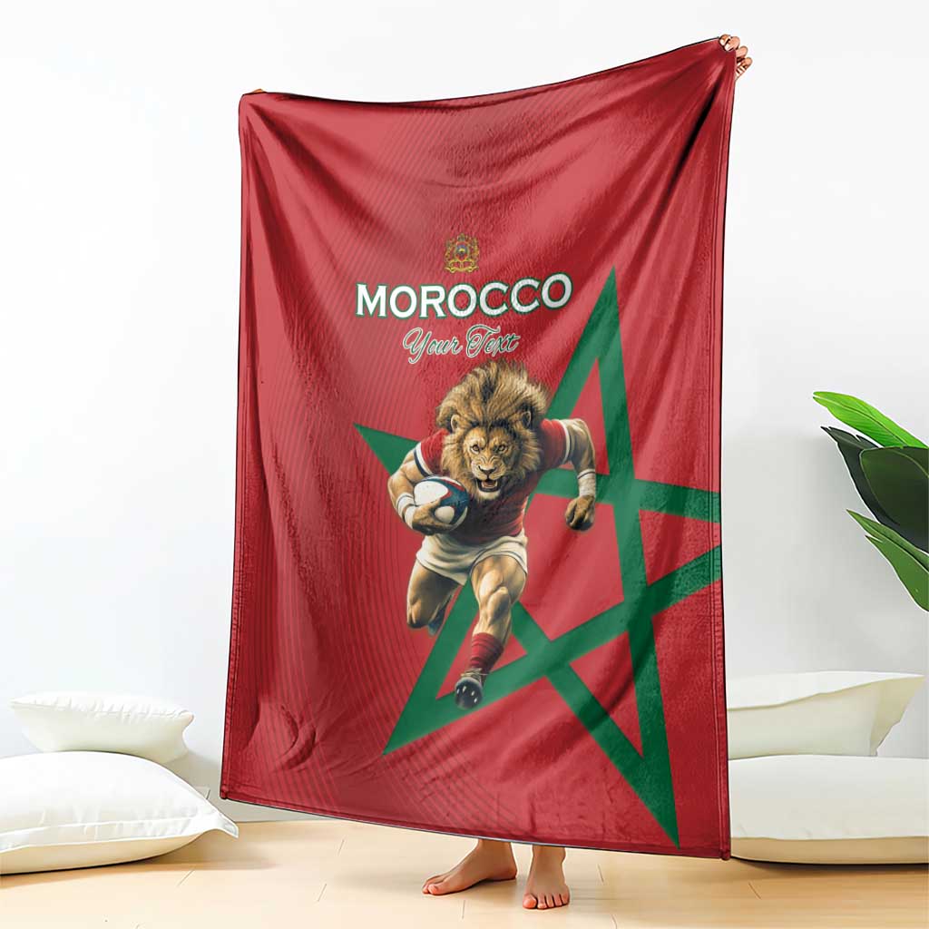 Morocco Rugby Custom Blanket Lion Mascot Green Star