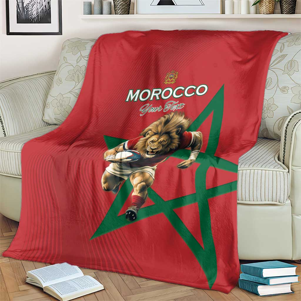Morocco Rugby Custom Blanket Lion Mascot Green Star
