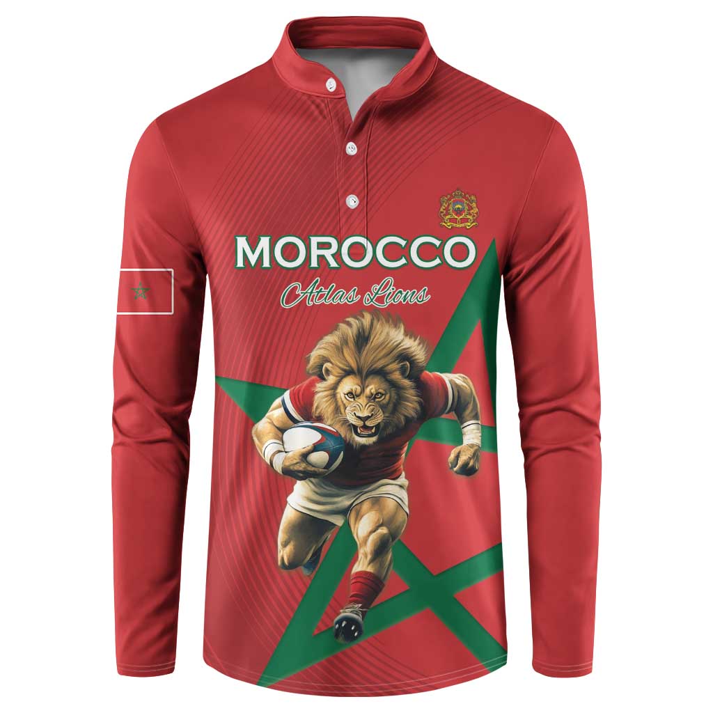Morocco Rugby Custom Button Sweatshirt Lion Mascot Green Star