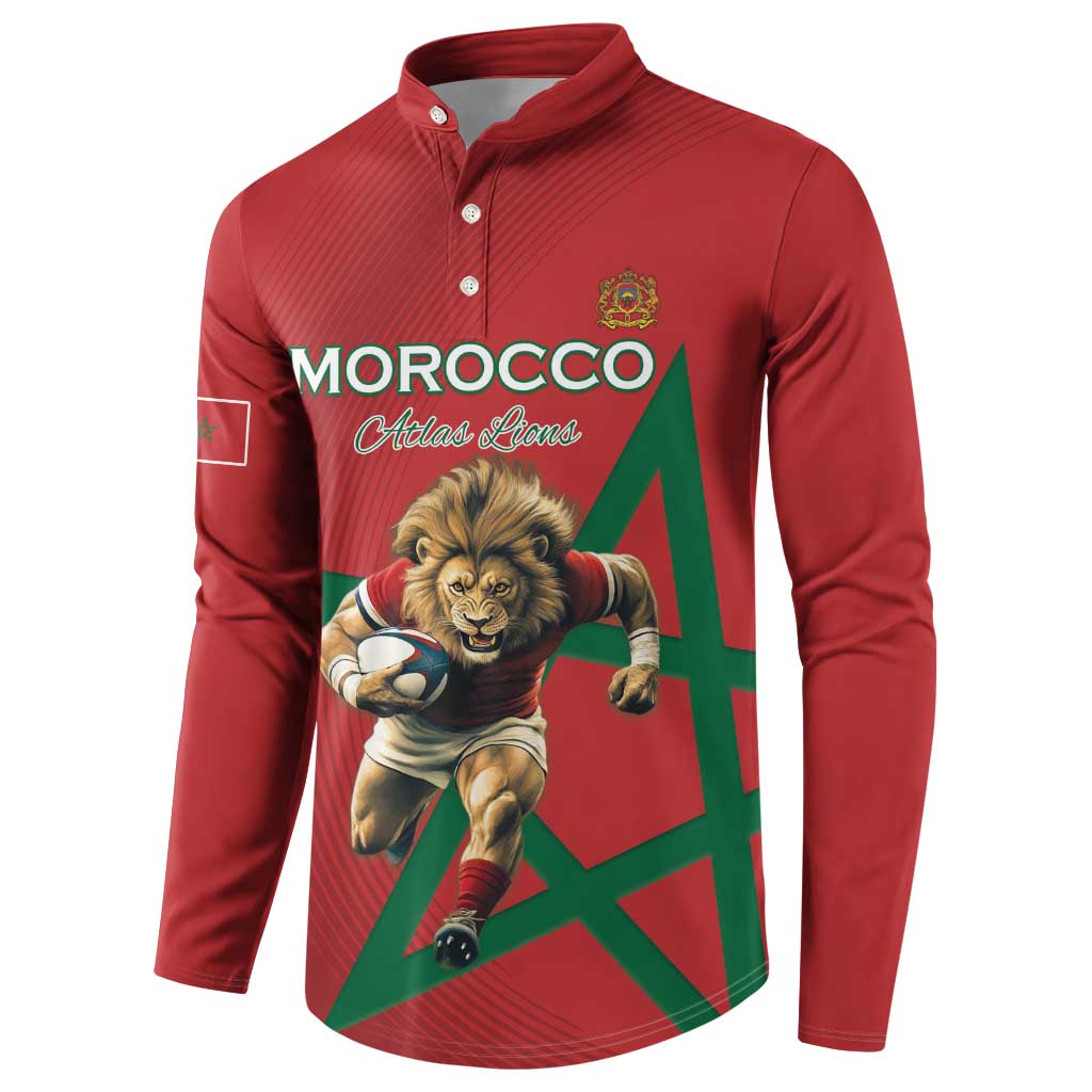 Morocco Rugby Custom Button Sweatshirt Lion Mascot Green Star
