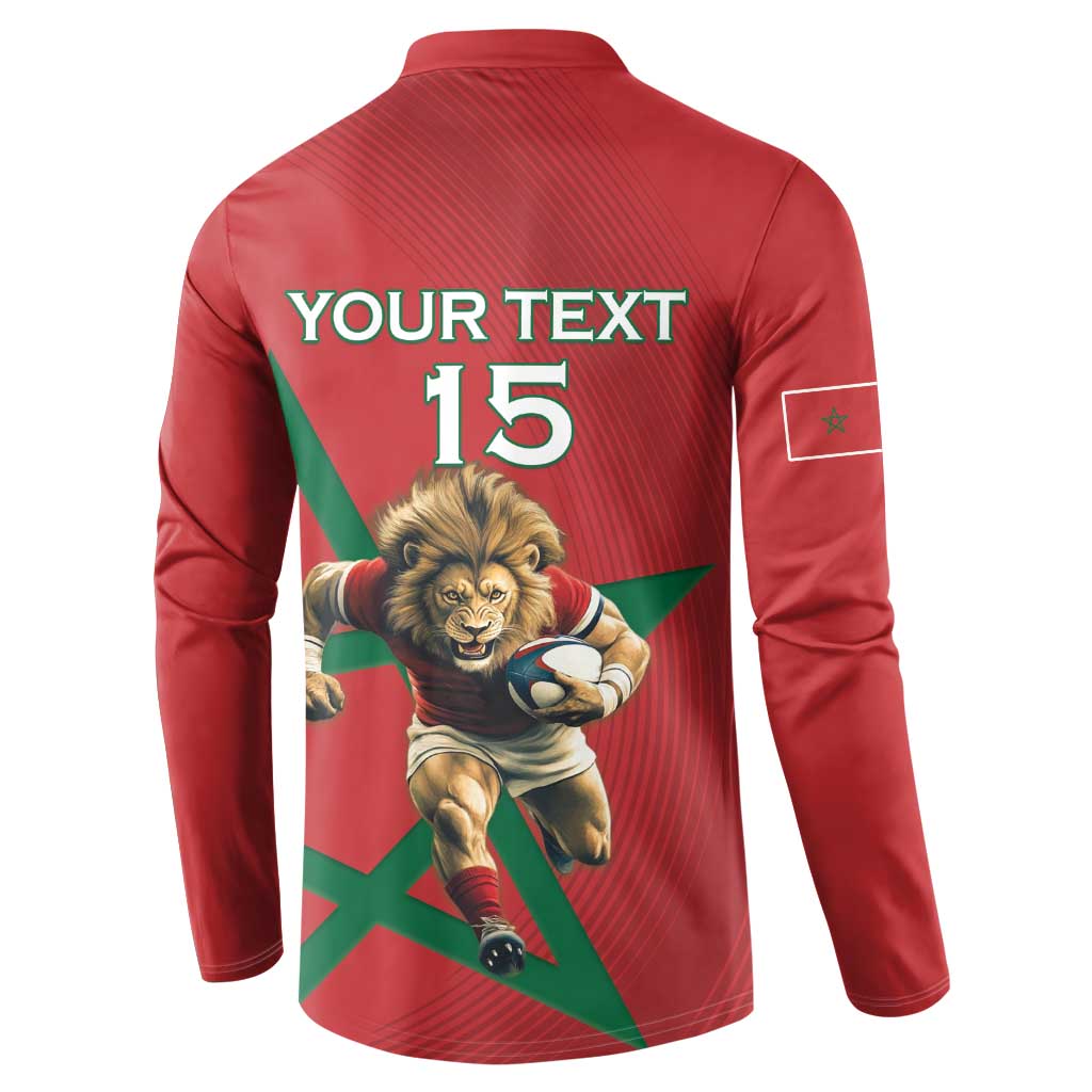 Morocco Rugby Custom Button Sweatshirt Lion Mascot Green Star