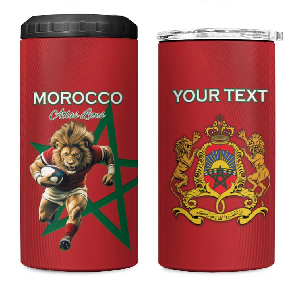 Morocco Rugby Custom 4 in 1 Can Cooler Tumbler Lion Mascot Green Star