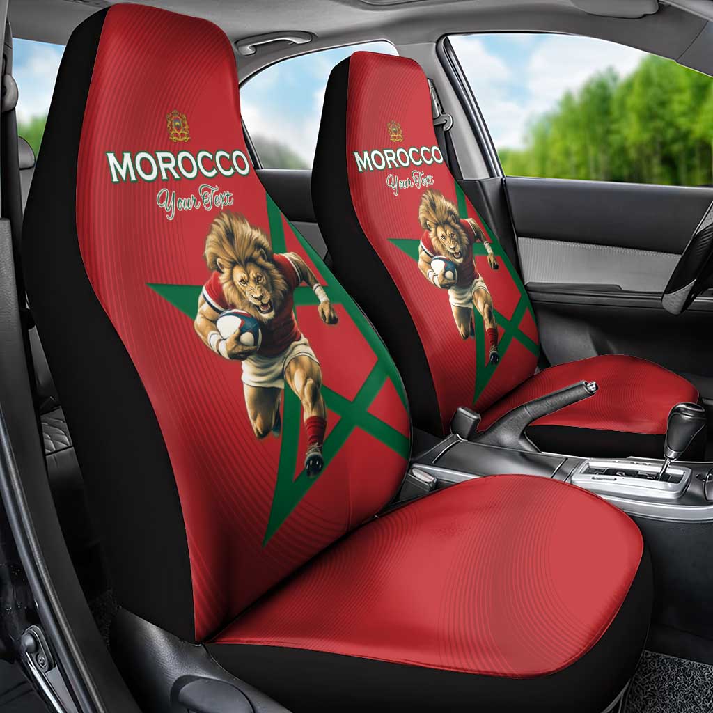 Morocco Rugby Custom Car Seat Cover Lion Mascot Green Star