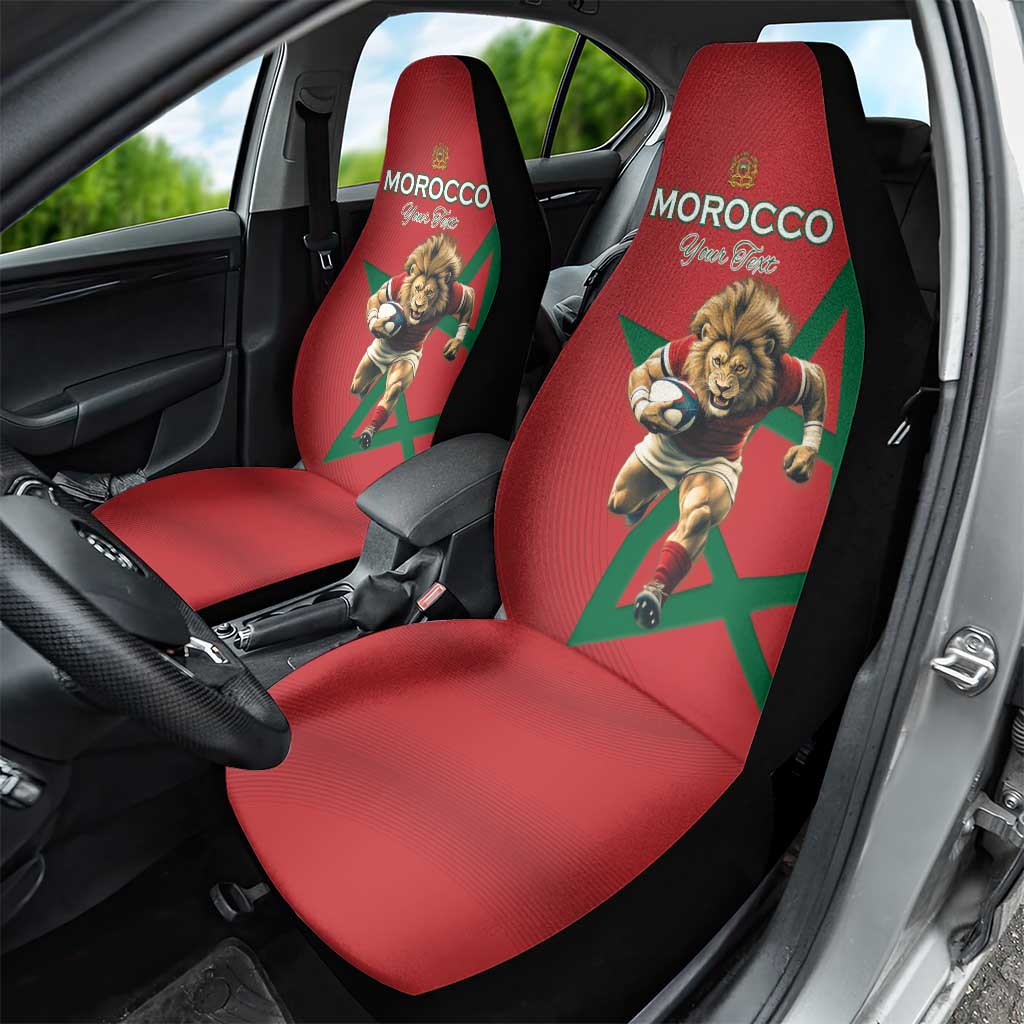 Morocco Rugby Custom Car Seat Cover Lion Mascot Green Star