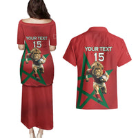 Morocco Rugby Custom Couples Matching Puletasi and Hawaiian Shirt Lion Mascot Green Star