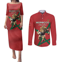Morocco Rugby Custom Couples Matching Puletasi and Long Sleeve Button Shirt Lion Mascot Green Star