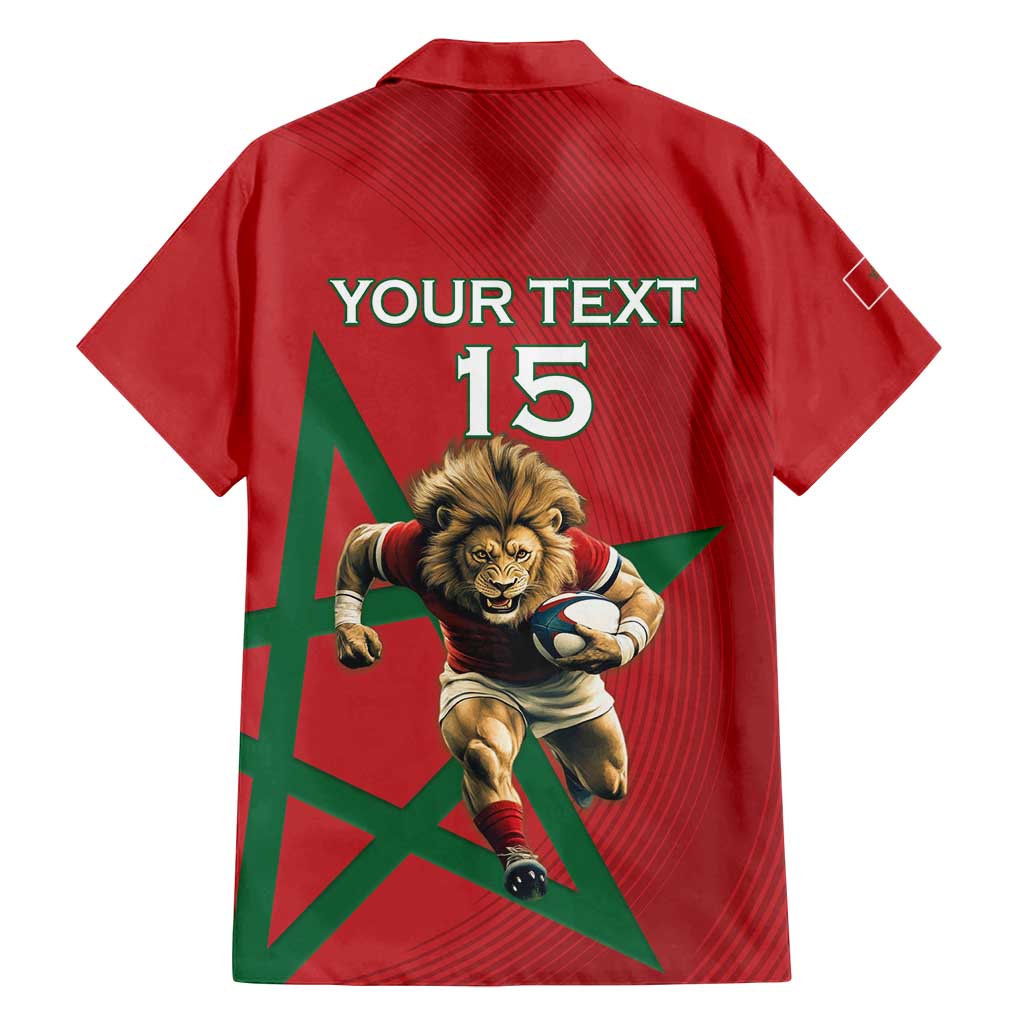 Morocco Rugby Custom Family Matching Long Sleeve Bodycon Dress and Hawaiian Shirt Lion Mascot Green Star