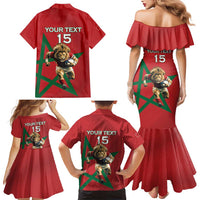 Morocco Rugby Custom Family Matching Mermaid Dress and Hawaiian Shirt Lion Mascot Green Star