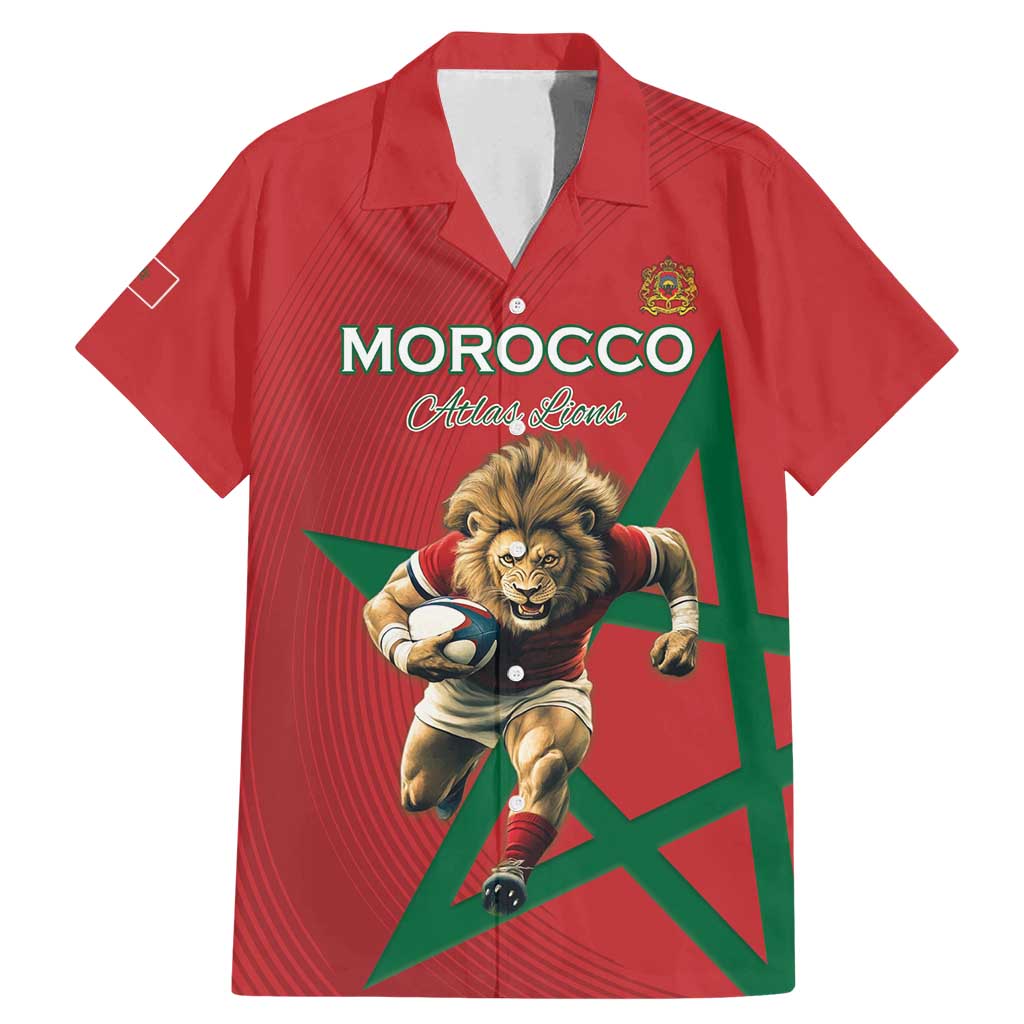 Morocco Rugby Custom Family Matching Mermaid Dress and Hawaiian Shirt Lion Mascot Green Star