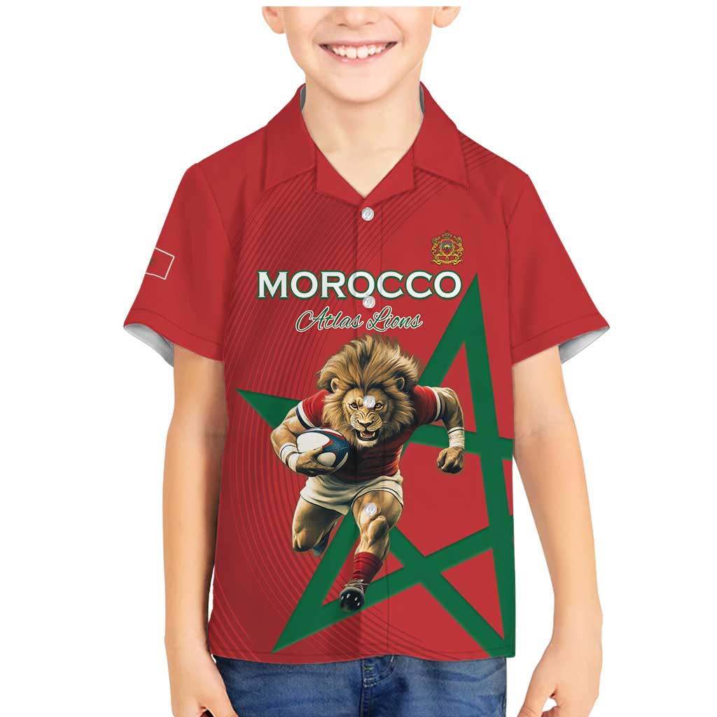Morocco Rugby Custom Family Matching Mermaid Dress and Hawaiian Shirt Lion Mascot Green Star