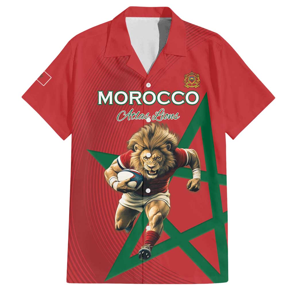 Morocco Rugby Custom Family Matching Off Shoulder Maxi Dress and Hawaiian Shirt Lion Mascot Green Star