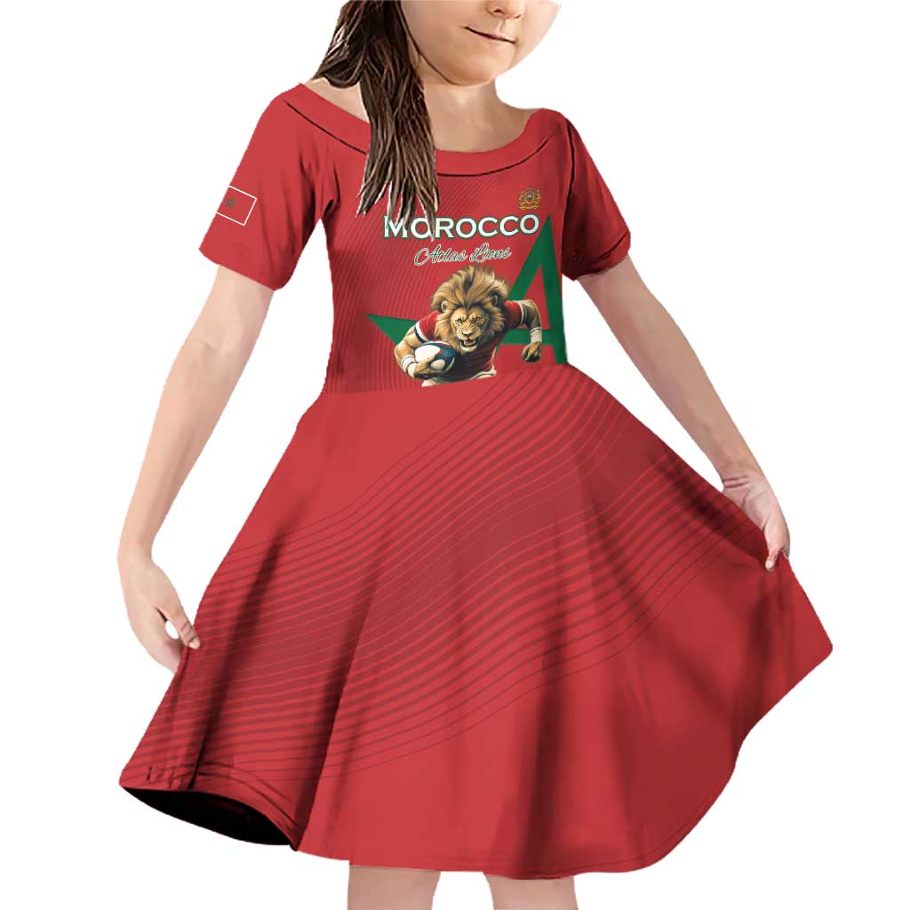 Morocco Rugby Custom Family Matching Off Shoulder Short Dress and Hawaiian Shirt Lion Mascot Green Star