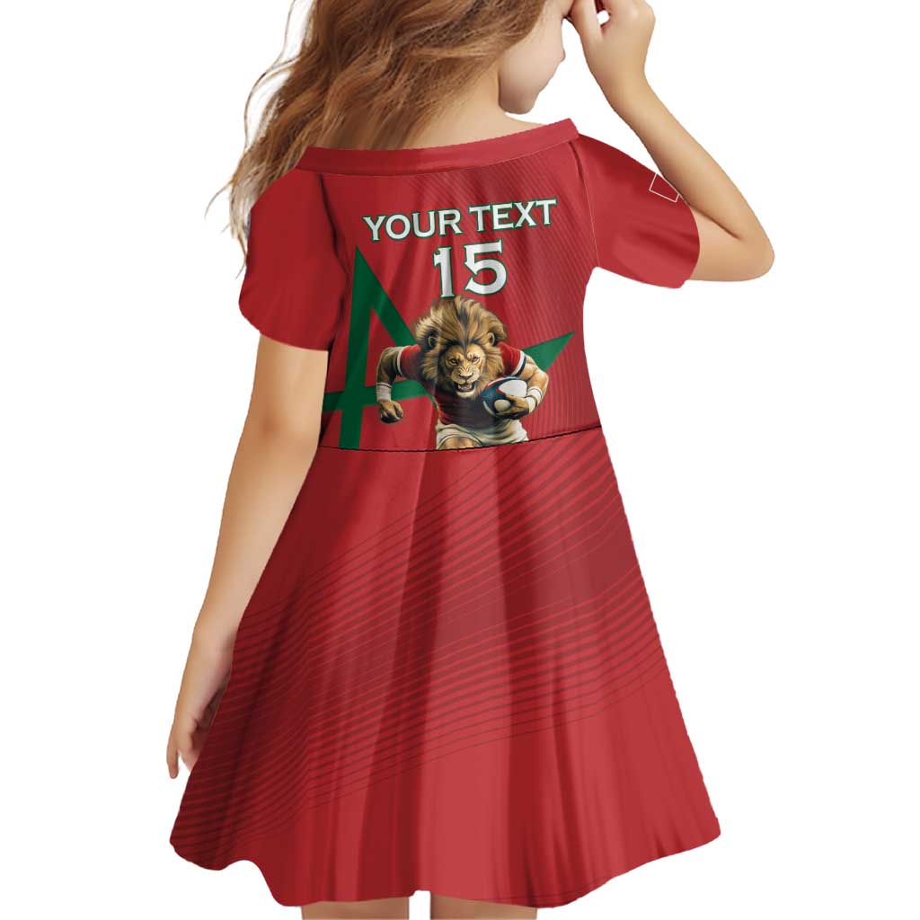 Morocco Rugby Custom Family Matching Off Shoulder Short Dress and Hawaiian Shirt Lion Mascot Green Star