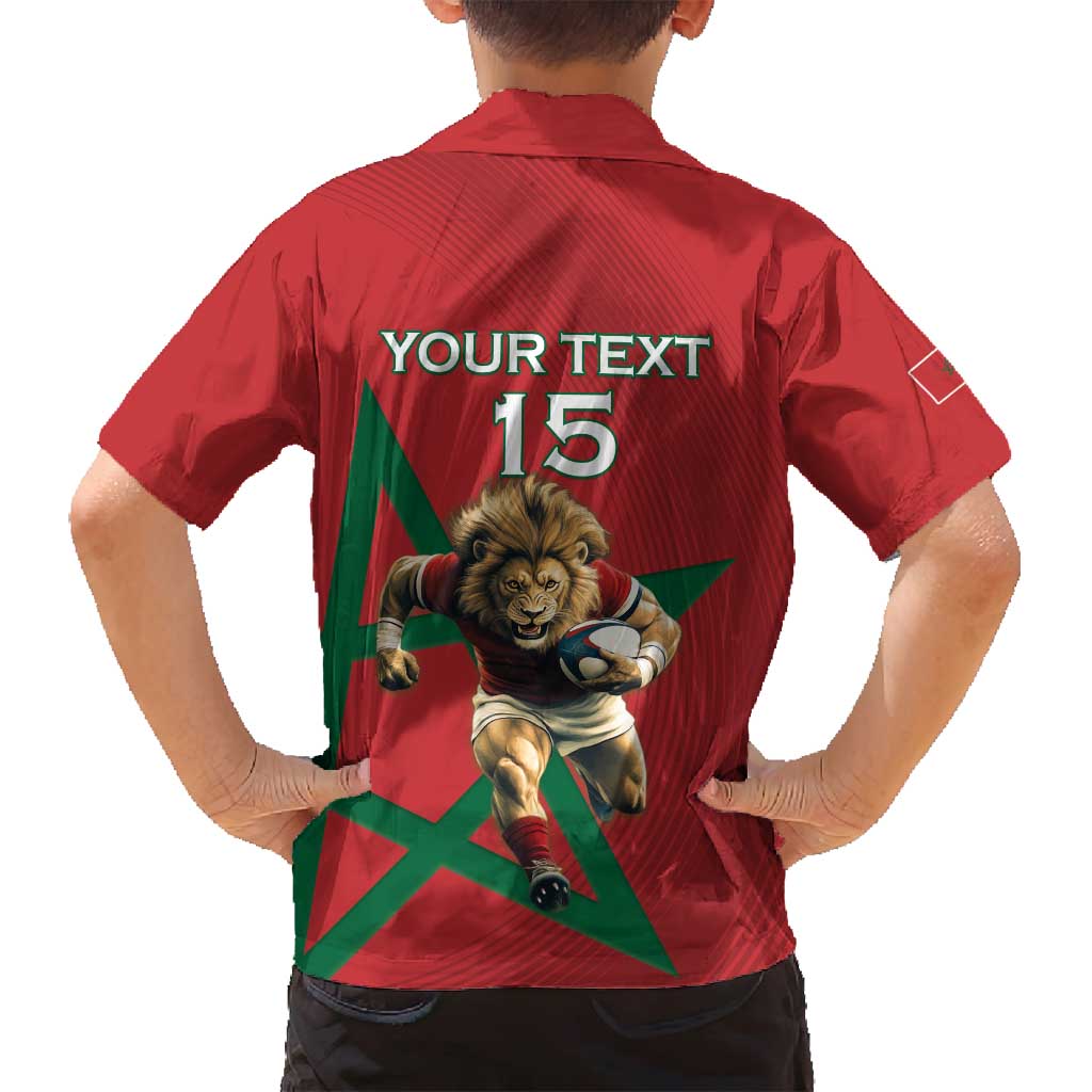 Morocco Rugby Custom Family Matching Puletasi and Hawaiian Shirt Lion Mascot Green Star