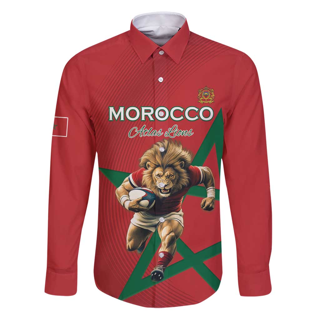 Morocco Rugby Custom Family Matching Puletasi and Hawaiian Shirt Lion Mascot Green Star