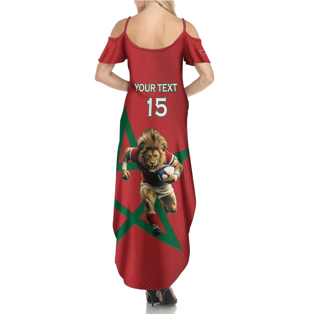 Morocco Rugby Custom Family Matching Summer Maxi Dress and Hawaiian Shirt Lion Mascot Green Star