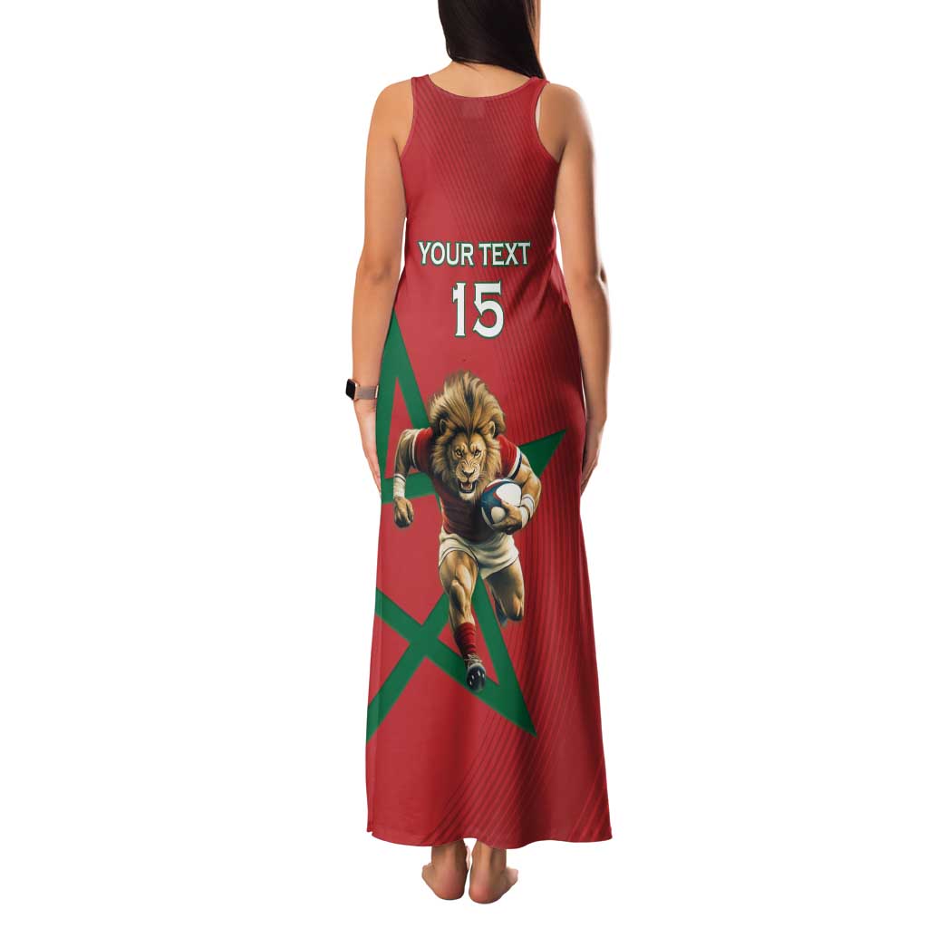 Morocco Rugby Custom Family Matching Tank Maxi Dress and Hawaiian Shirt Lion Mascot Green Star